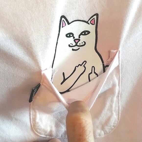 RipnDip NWOT Lord Nermal Baby Pink T-shirt Pocketed Bad Kitty Cap Sleeve Small - Picture 4 of 16